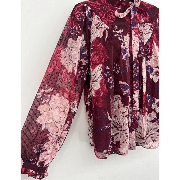 Walter Baker Large L Tina Top Wild Orchid Floral Long Sleeve Blouse Ruffle New - Picture 5 of 9